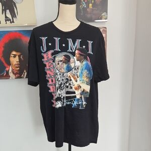 Jimi Hendrix Black Graphic Band Tee with Multicolor Photo Print